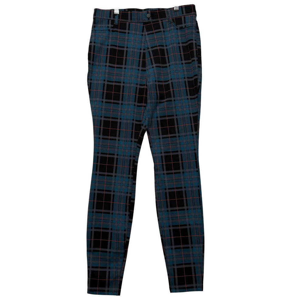 NWT Women S Fashion Pull On Jegging Teal Black Plaid High Rise Skinny Pant 29x27